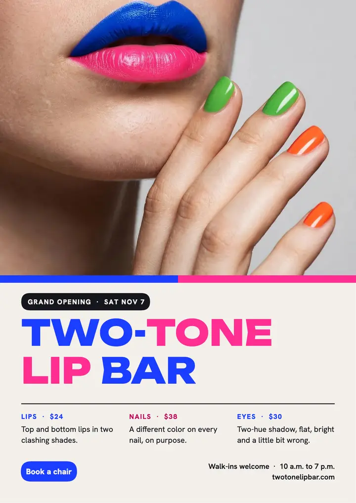 Two-tone lip bar grand opening flyer template