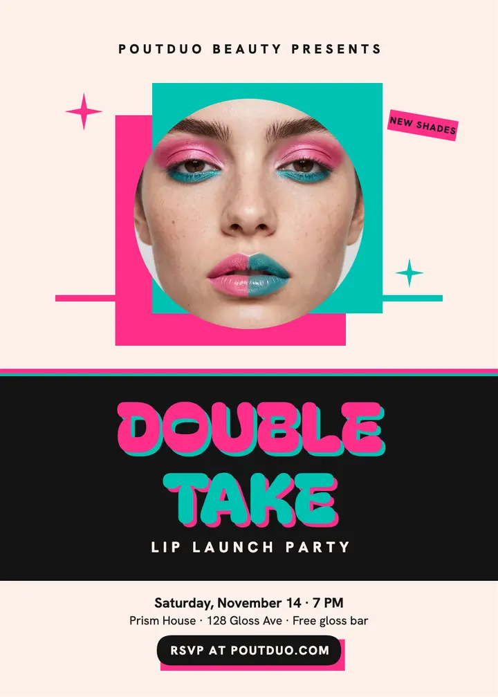 Poutduo Double Take lip launch invite template
