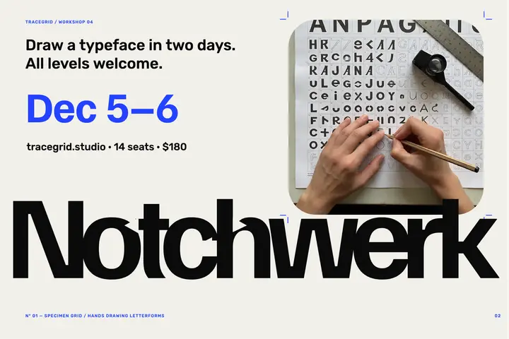 Tracegrid Notchwerk type design workshop postcard template
