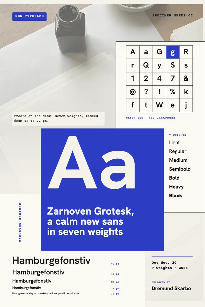 Zarnoven Grotesk new typeface release poster: typeface release poster template