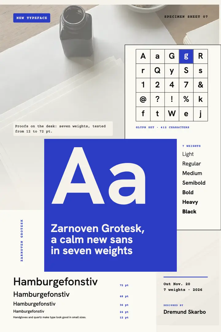 Zarnoven Grotesk new typeface release poster template