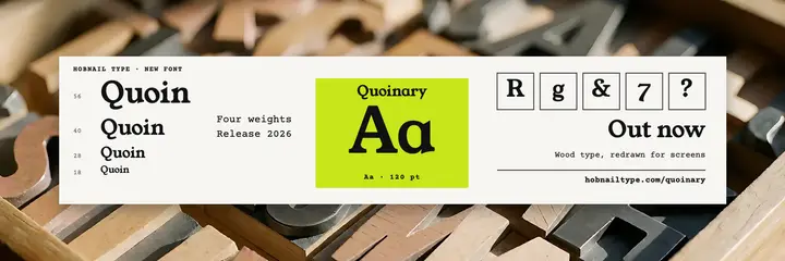 Quoinary font release specimen header: font release header template