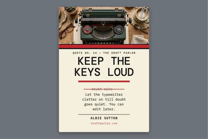 Draft Parlor typewriter quote postcard: writers quote postcard template