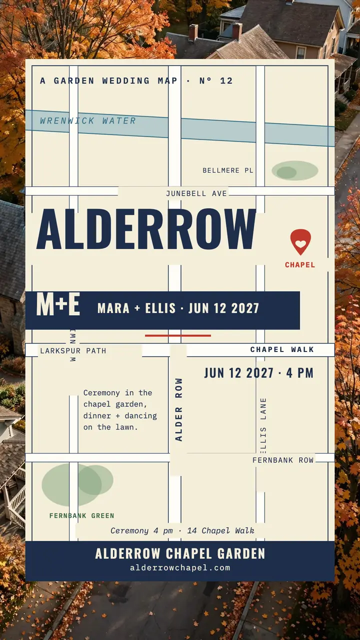 Alderrow garden wedding map story template