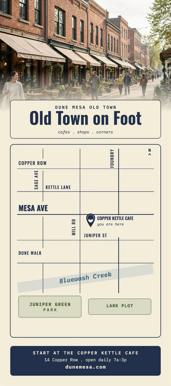 Old Town walking map rack card: neighborhood map card template