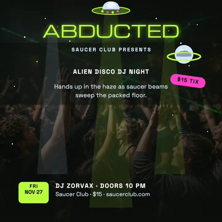 Saucer Club alien DJ night square template