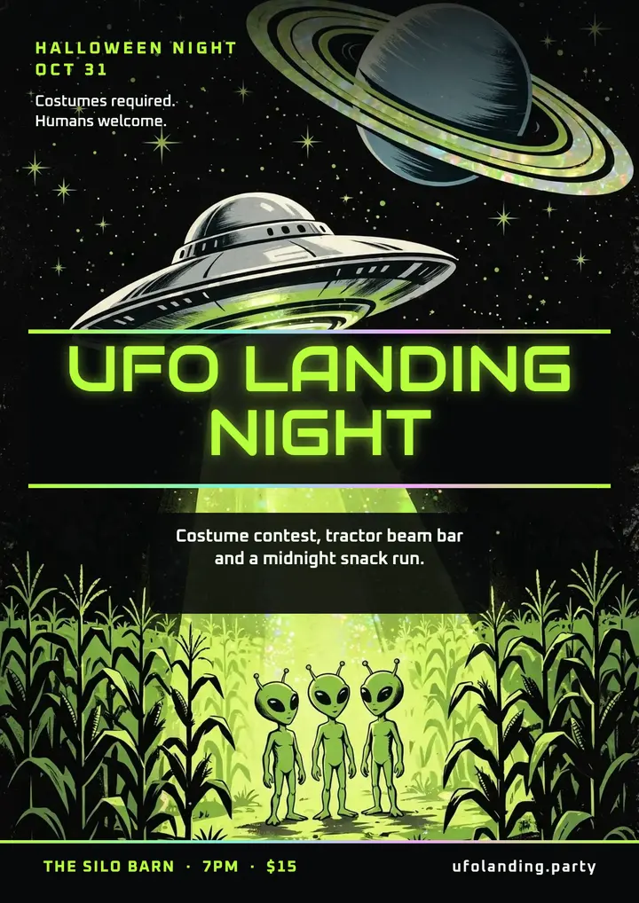 UFO Landing Night Halloween flyer template
