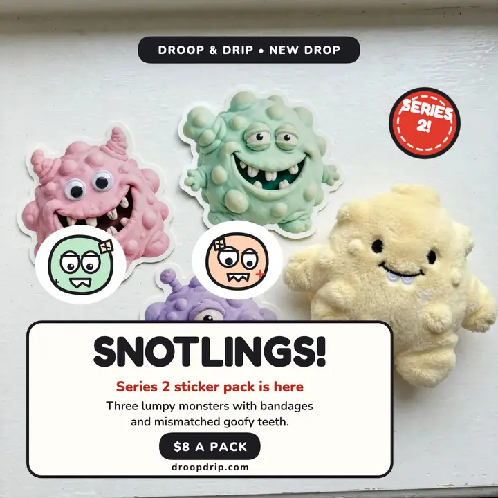 Snotlings sticker drop post: monster sticker pack post template
