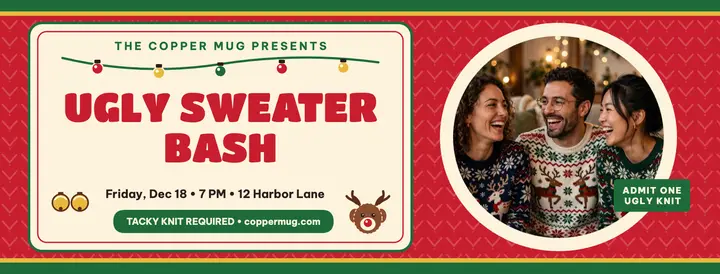 Copper Mug ugly sweater bash cover template
