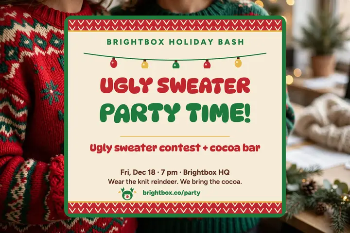 Brightbox ugly sweater party postcard template