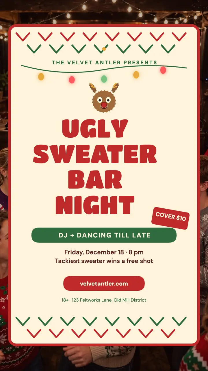 Velvet Antler ugly sweater night story template