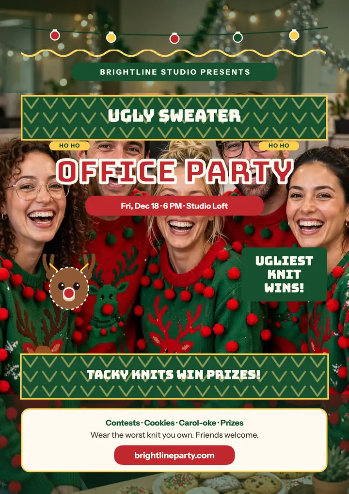 Brightline ugly sweater party flyer template