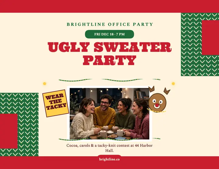 Brightline ugly sweater party flyer template