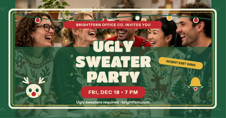 Brightfern ugly sweater party post: ugly sweater party post template