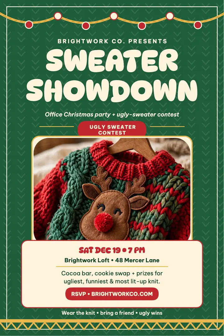 Brightwork Sweater Showdown poster template