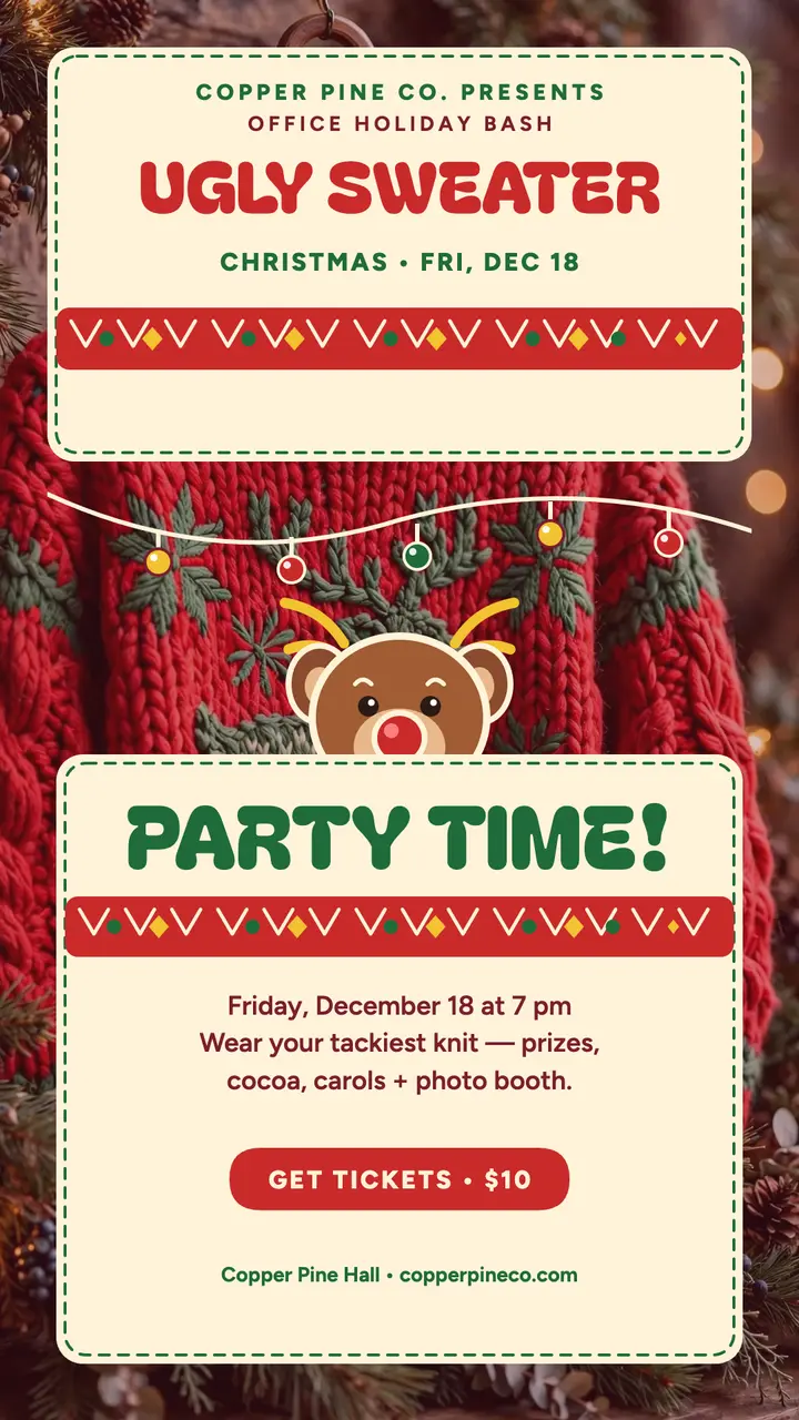Copper Pine ugly sweater party story template