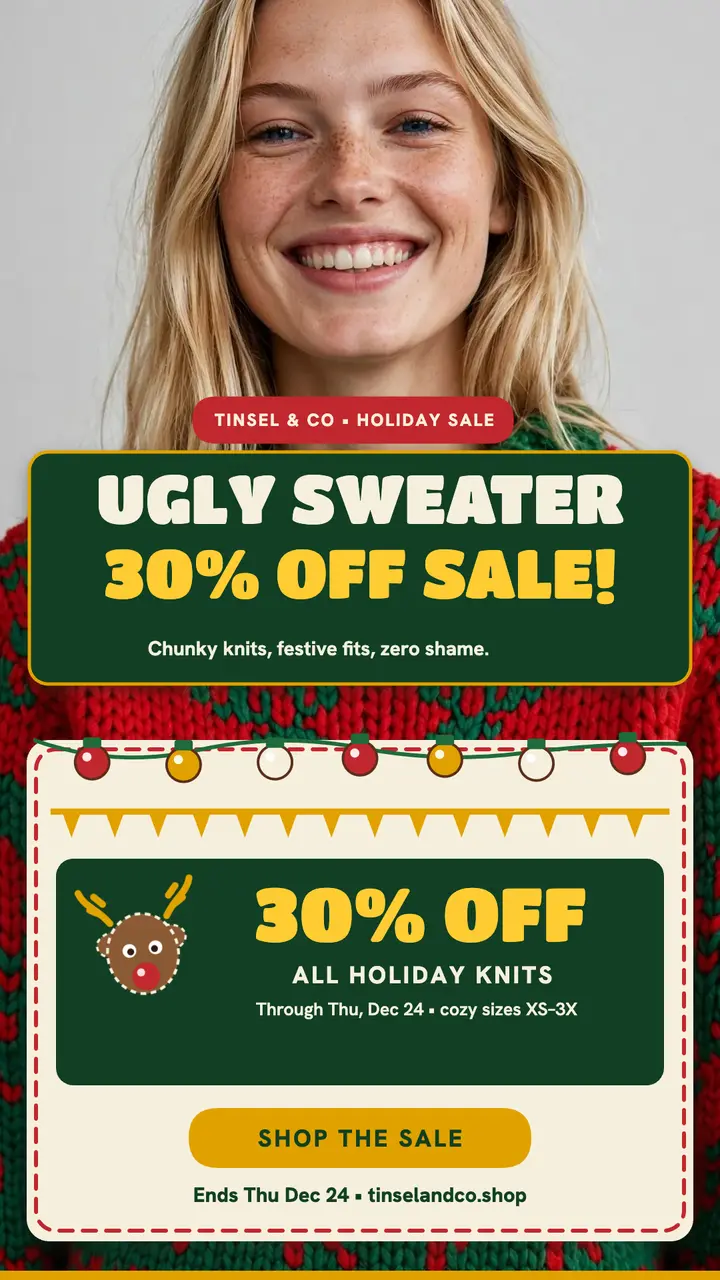 Tinsel and Co ugly sweater sale story template