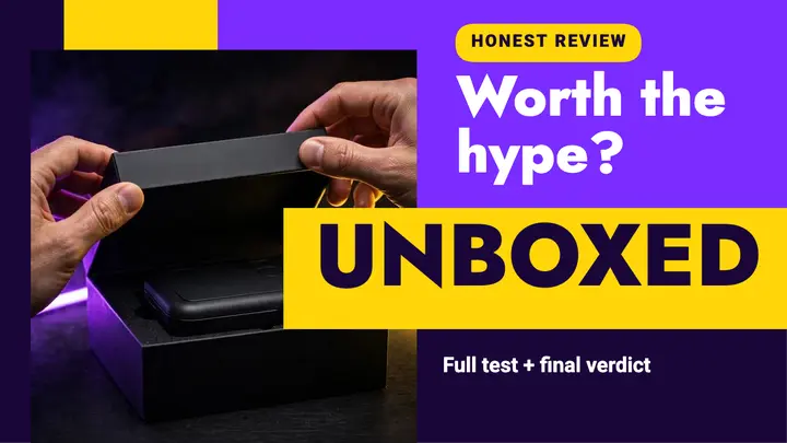 Electric purple Unboxed tech review thumbnail template