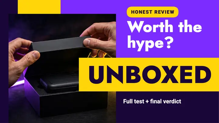 Electric purple Unboxed tech review thumbnail template