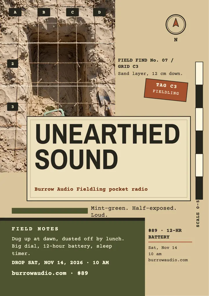 Burrow Audio Fieldling dig-site launch flyer template