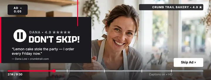Crumb Trail Bakery unskippable review cover template