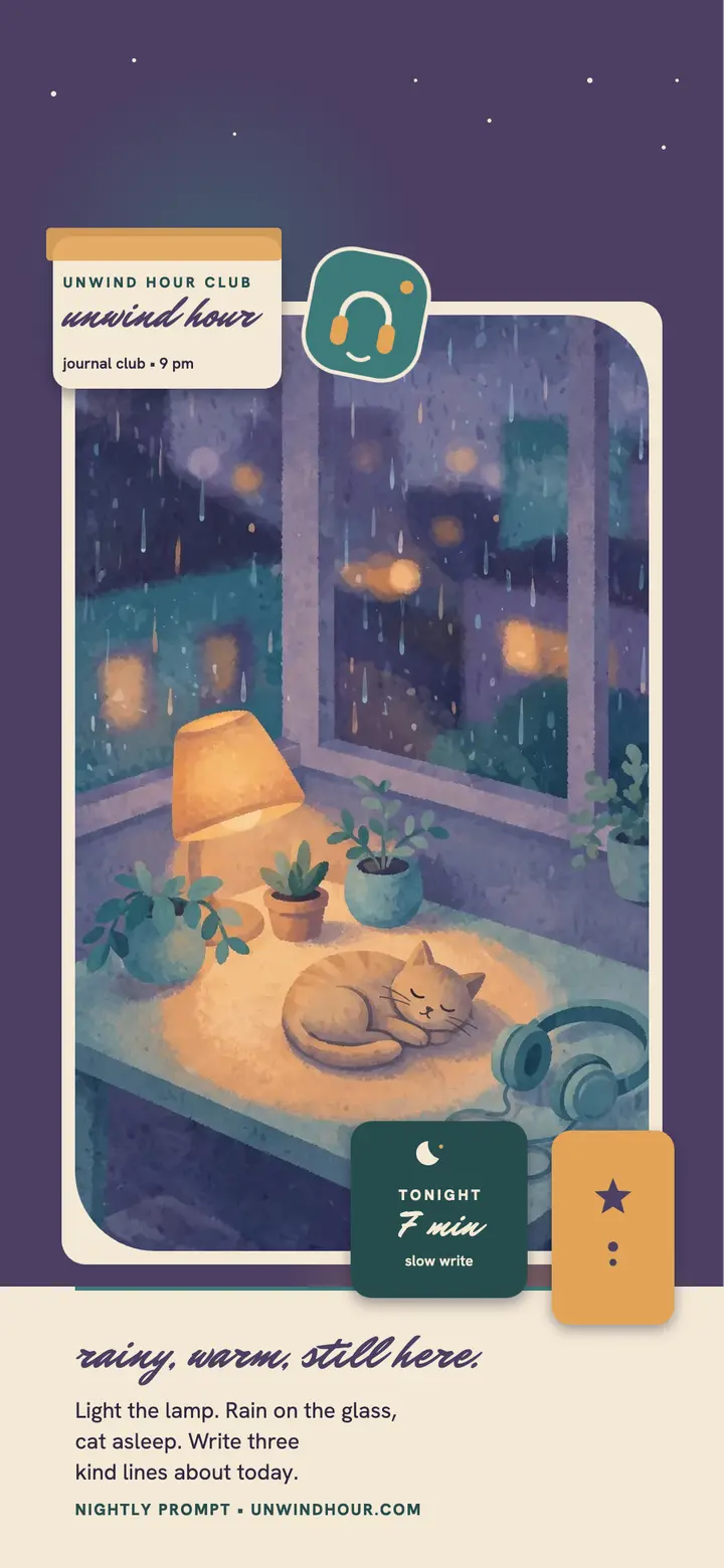 Unwind Hour lo-fi journal wallpaper template