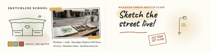 Sketchline School urban-sketch class banner template