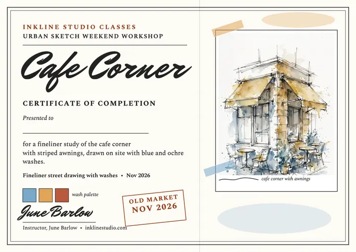 Cafe corner sketch workshop certificate template