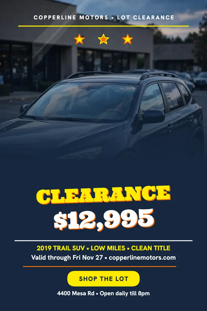 Copperline used SUV clearance marker poster template