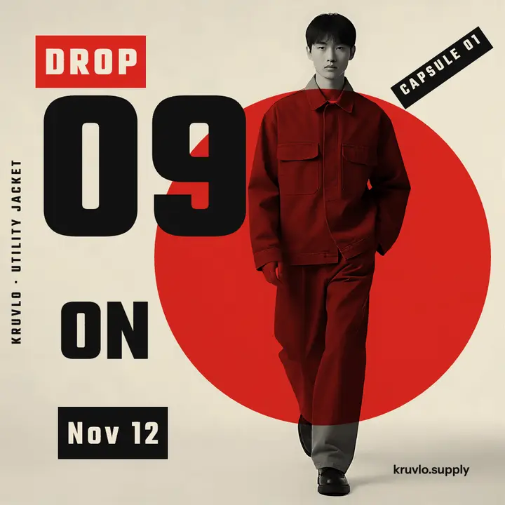 Kruvlo utility jacket capsule drop agitprop post template