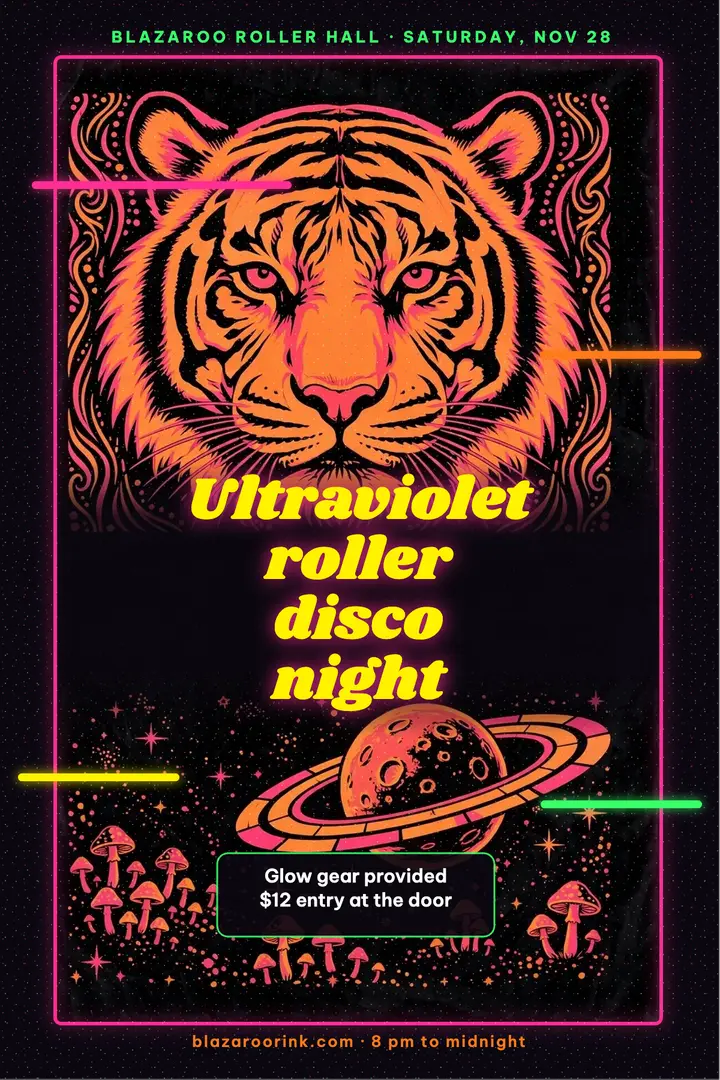 UV glow roller disco night blacklight poster template