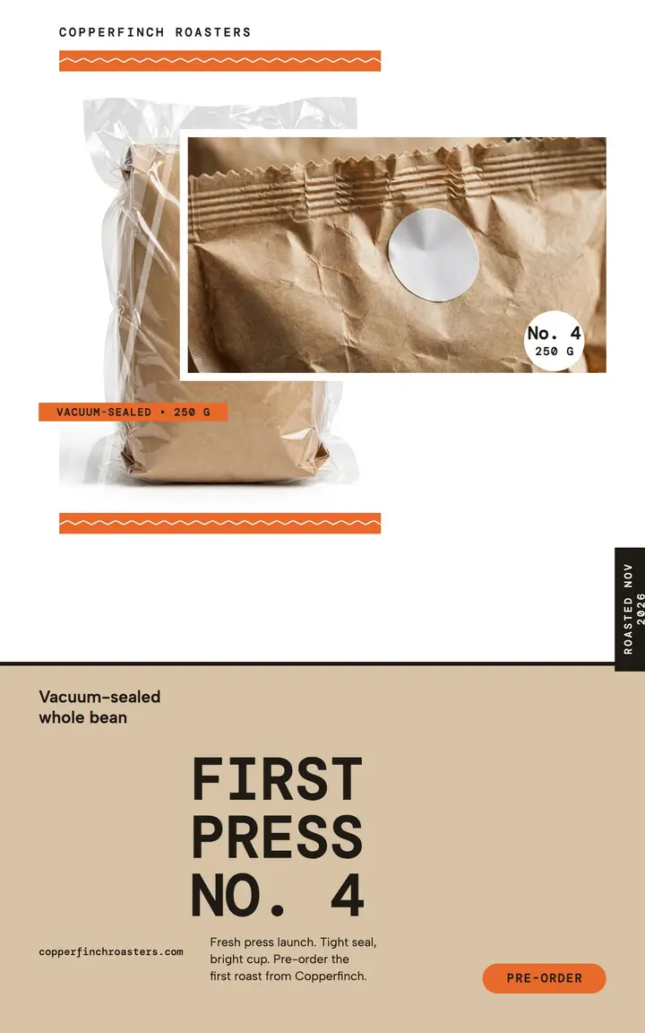 Copperfinch First Press coffee launch cover template