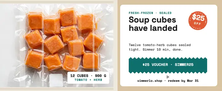 Simmerlo soup cubes voucher launch template