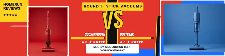 Suckermouth vs Dustbeak vacuum versus banner: vacuum comparison banner template