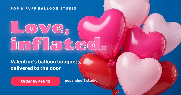 Pop & Puff Valentine's balloon bouquets, inflated 3D post template