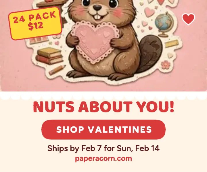 Paper Acorn beaver valentines sale ad template
