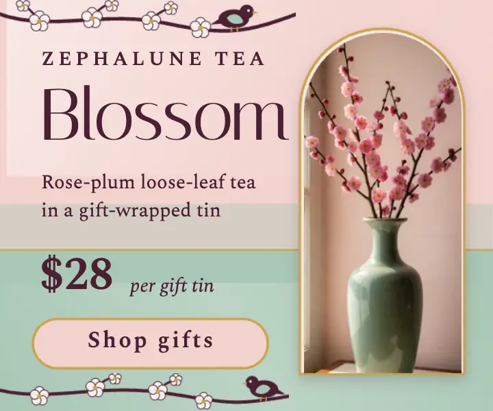 Zephalune blossom tea gift tin Valentine's ad template