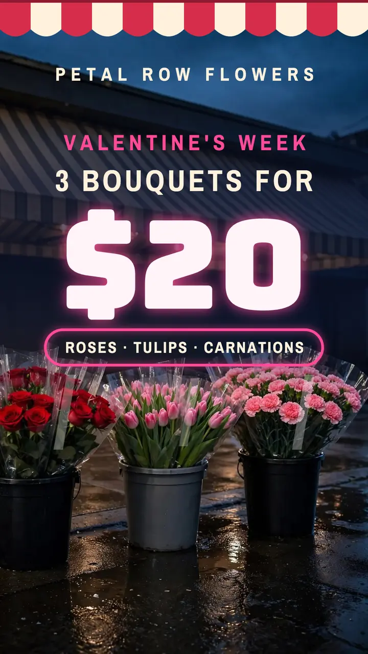 Petal Row Valentine's bouquets 3 for $20 template