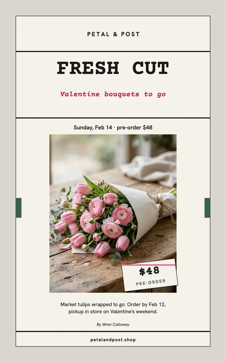 Petal and Post Valentine bouquet cover: valentine bouquet ebook cover template