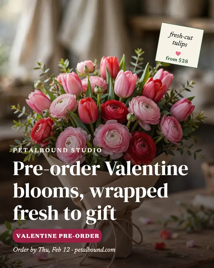 Petalbound Valentine bouquet pre-order post template