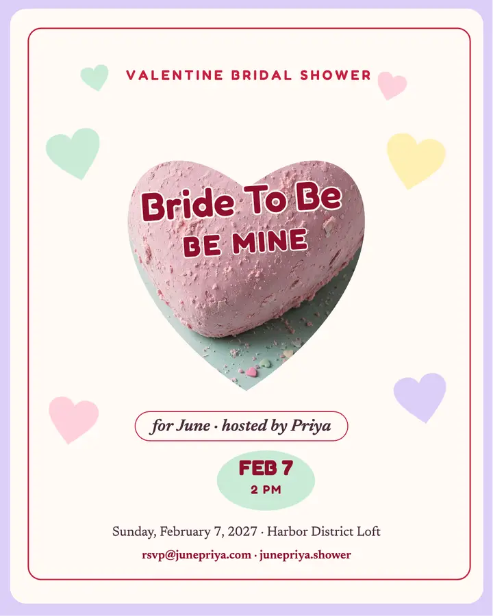 June bridal shower candy hearts invite template