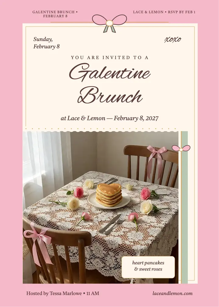 Galentine brunch at Lace and Lemon invitation template