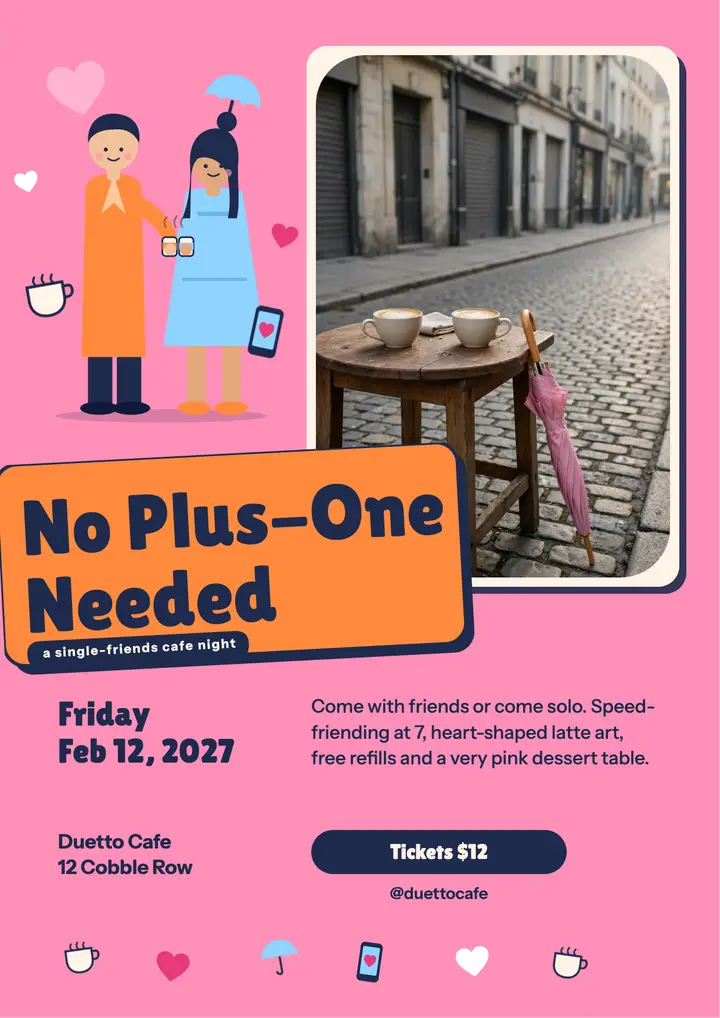 No plus-one needed cafe night: valentine's cafe night flyer template