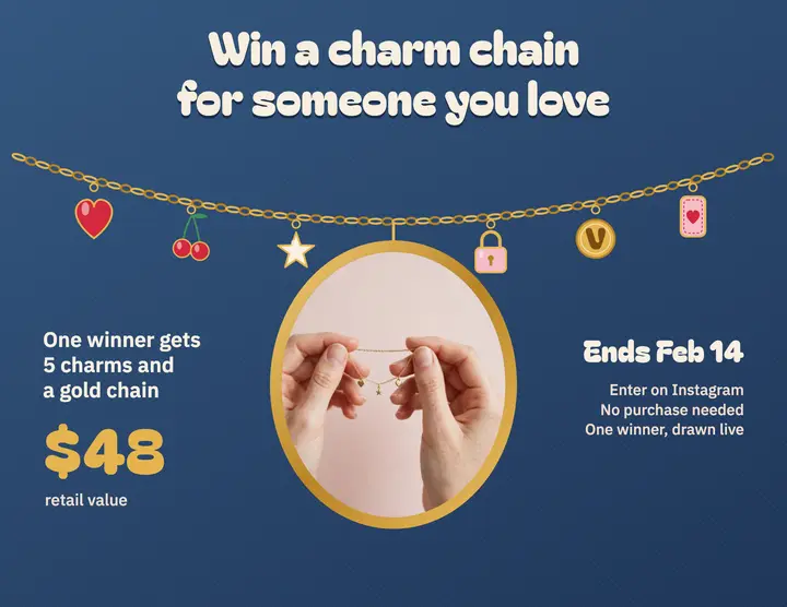 Birchlea Valentine charm chain giveaway flyer: valentine's day jewelry giveaway flyer template