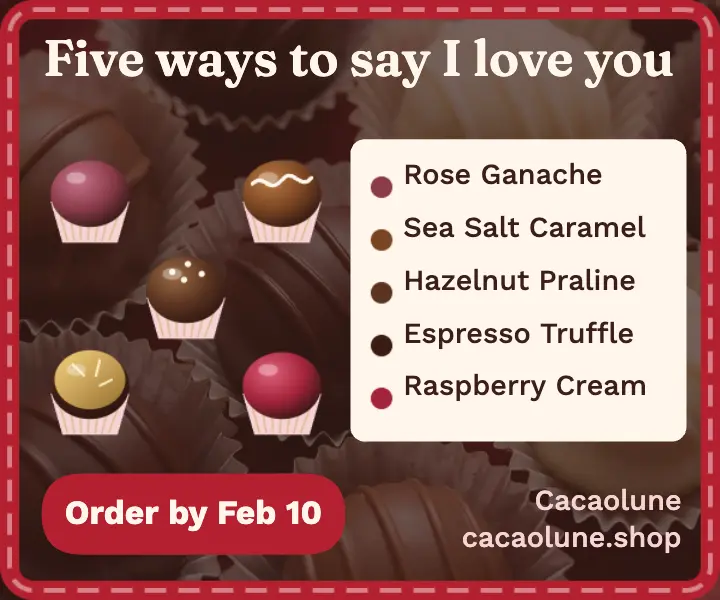 Cacaolune Valentine chocolate assortment ad template