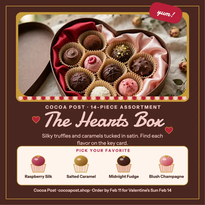 Cocoa Post Valentine chocolate box post template
