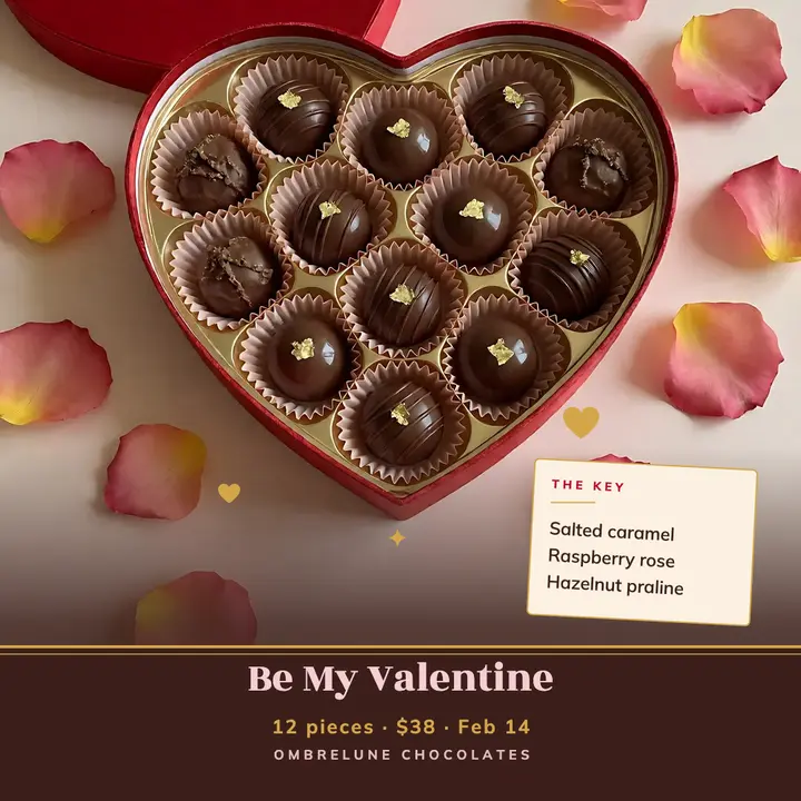 Ombrelune Chocolates Valentine's box post: valentine's chocolate post template