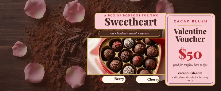 Cacao Blush Valentine chocolate voucher template