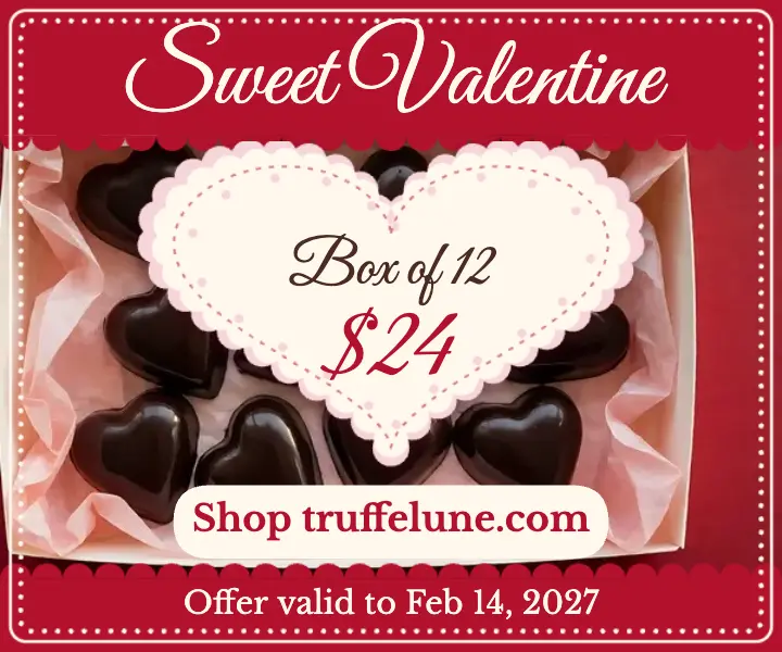 Truffelune Valentine chocolate box ad, paper lace doily template