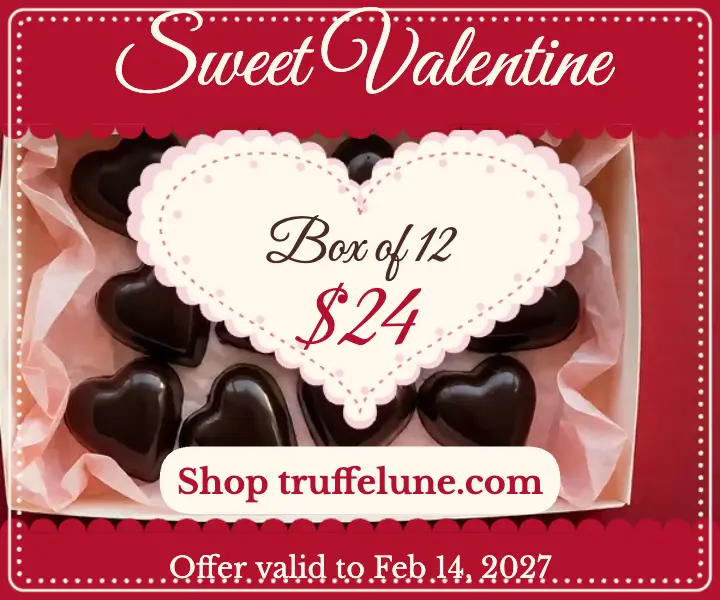 Truffelune Valentine chocolate box ad, paper lace doily template